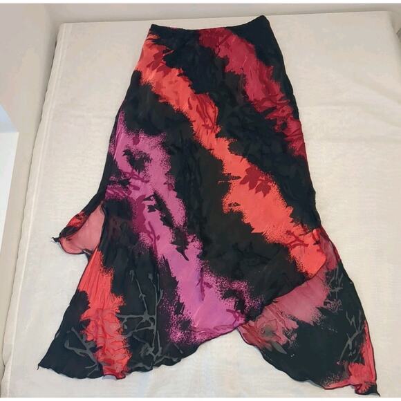 Y2K Silk Sheer Burnout Womens M Midi Skirt Gothic Romantic Fairy - Picture 4 of 13